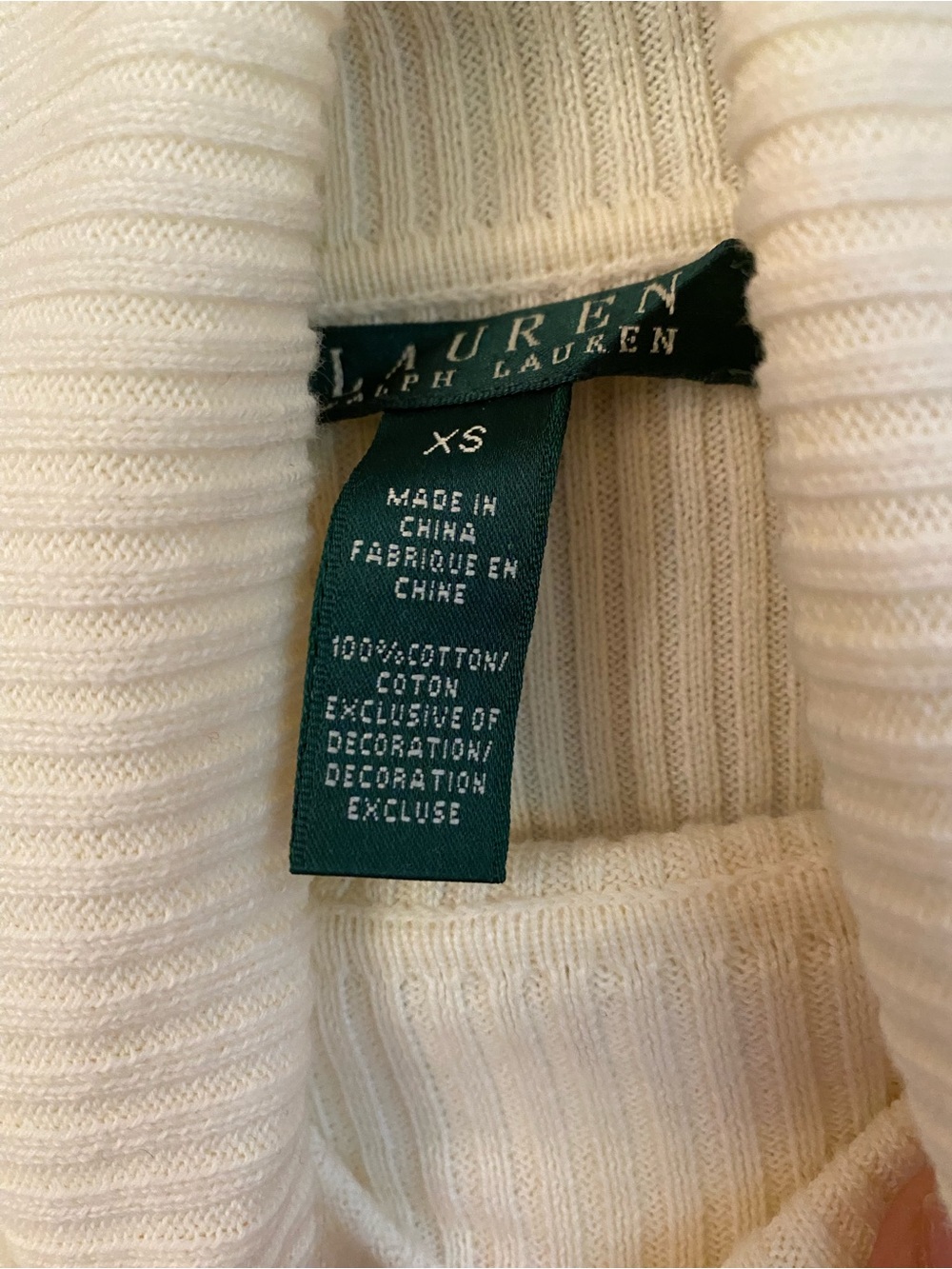 Lauren Ralph Lauren Cream Ribbed Turtleneck NWT - Picture 2 of 4